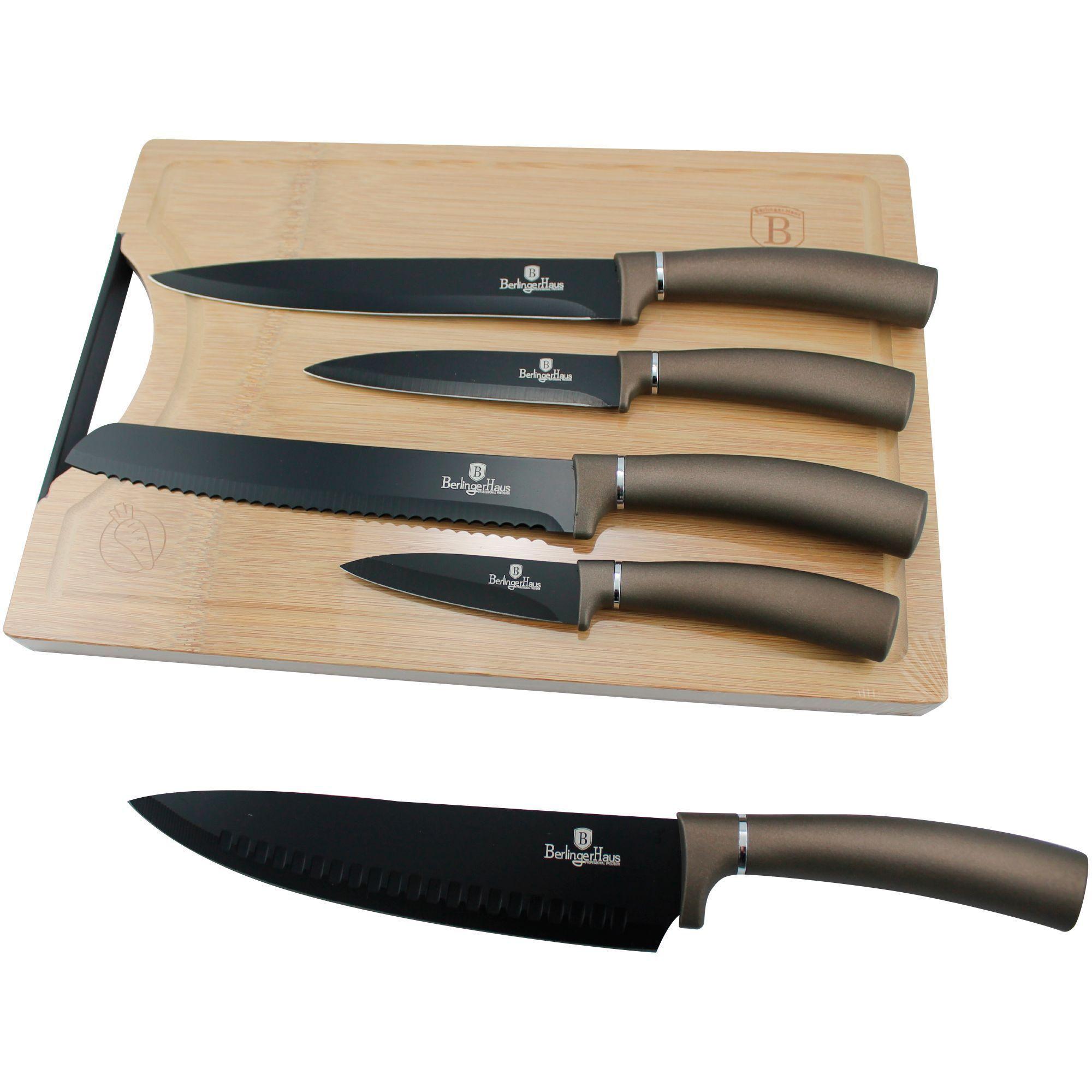 Set de cuchillos 6 pcs  gris+ tabla de bambu-0