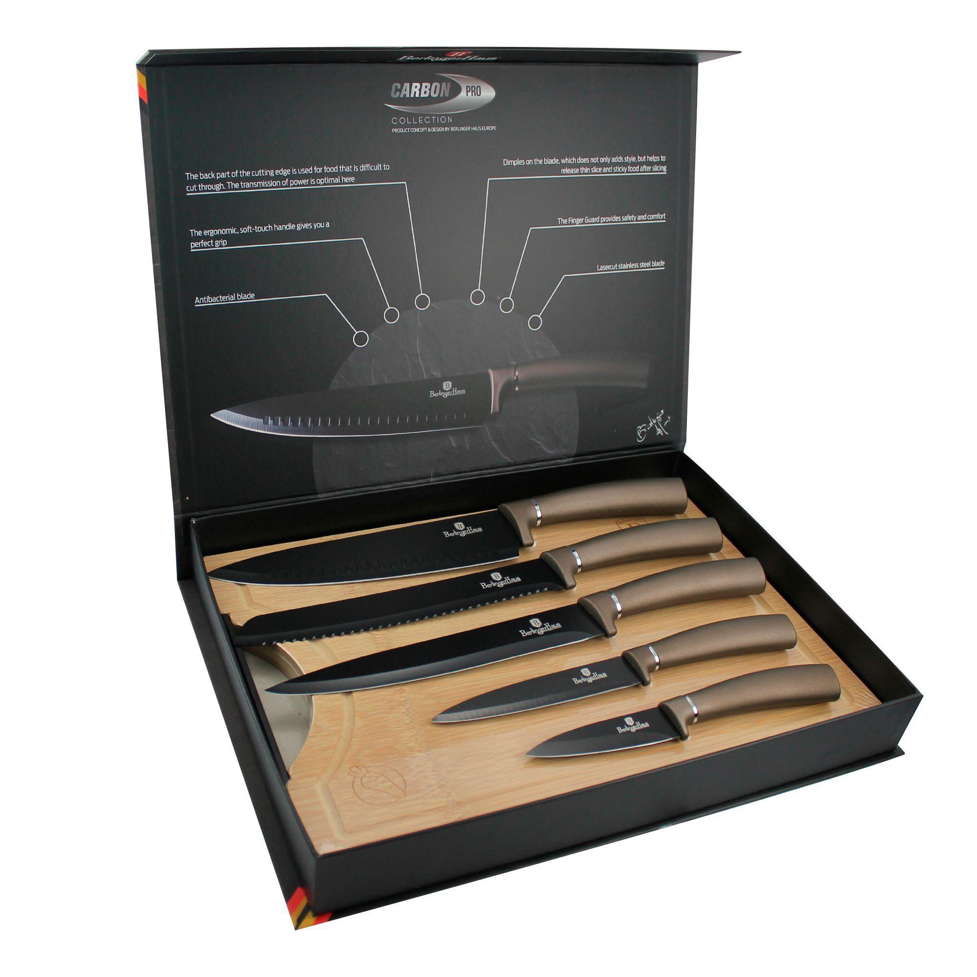 Set de cuchillos 6 pcs  gris+ tabla de bambu-1