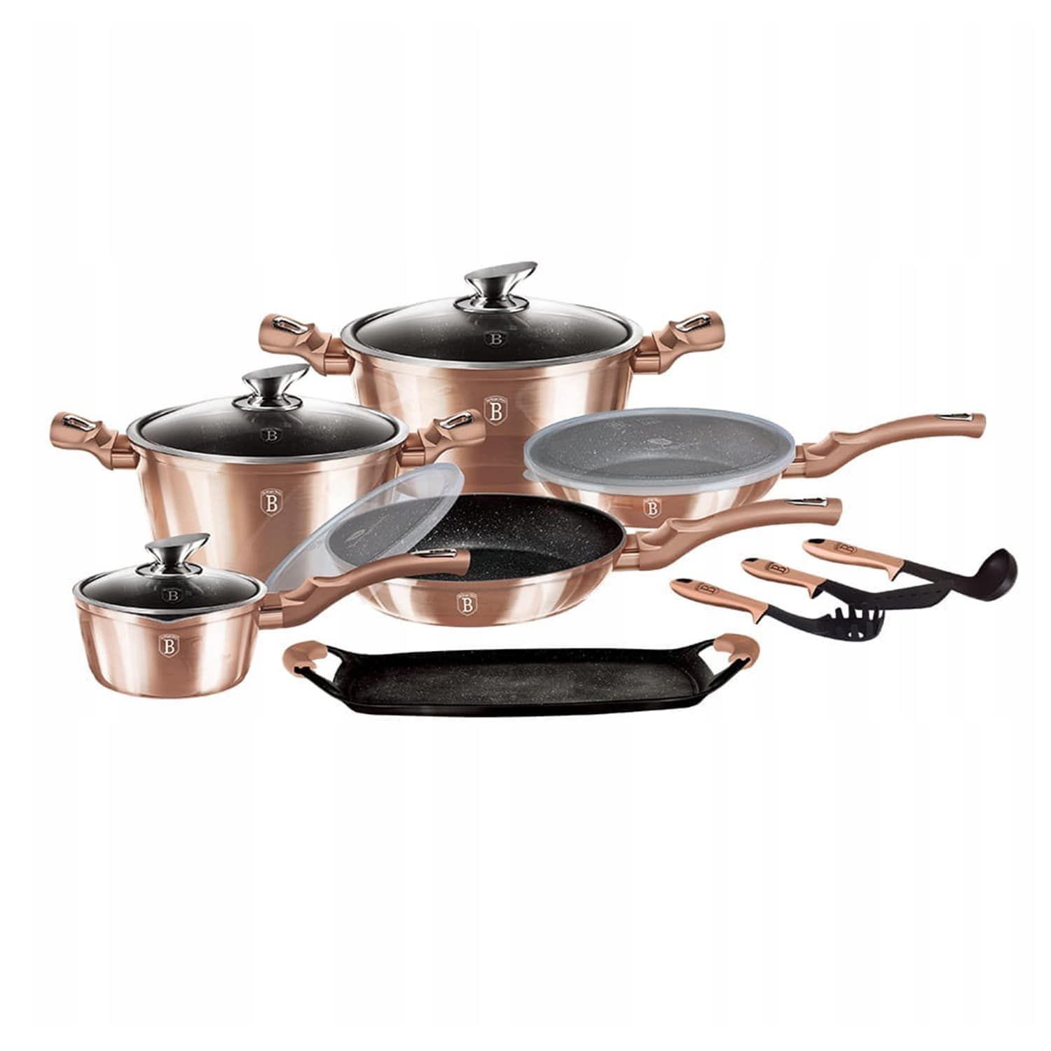 Batería de cocina 17 pzs Berlinger Haus, color rosa.-0