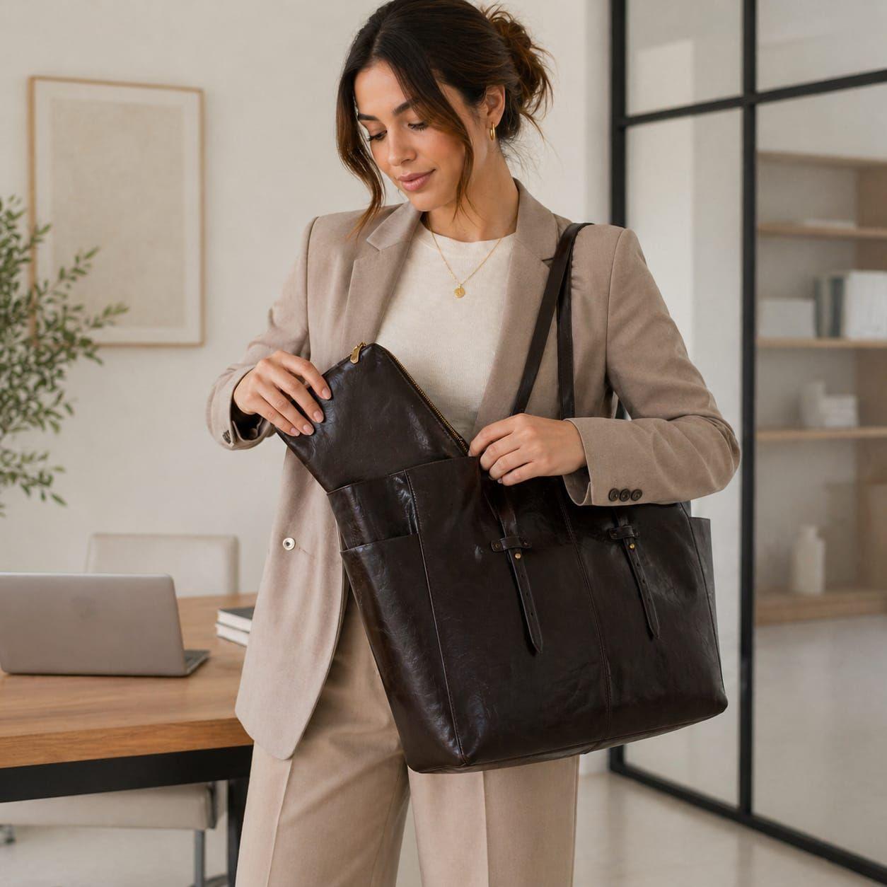 SHOPPER DOBLE ASA CHOCOLATE CON ESTUCHE-3
