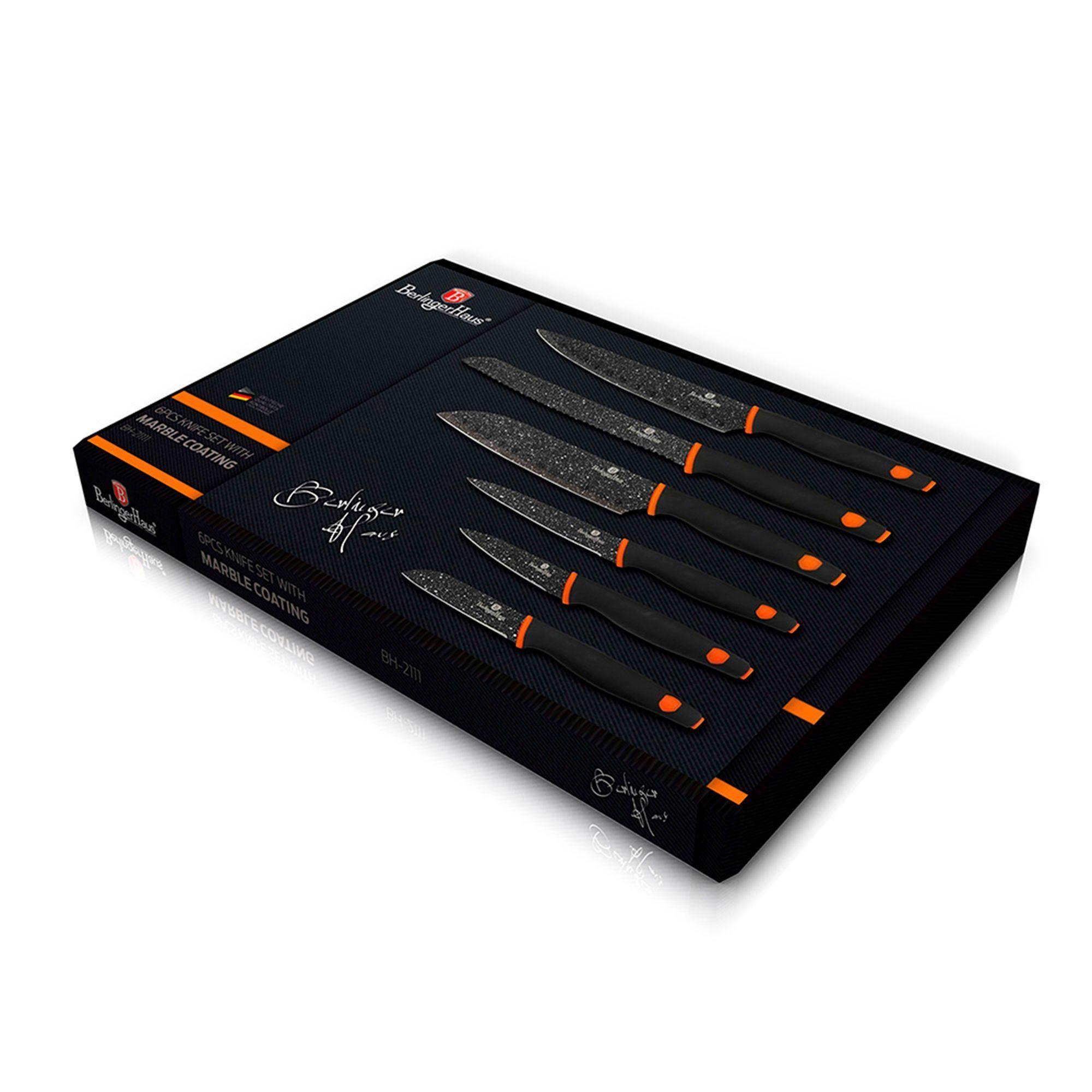 Set de cuchillos de Marmol  6 pcs  Negro/ Naranjo-3
