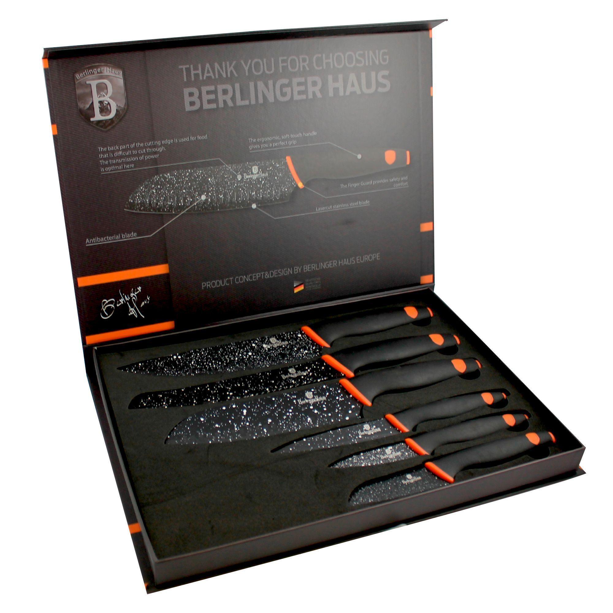 Set de cuchillos de Marmol  6 pcs  Negro/ Naranjo-1