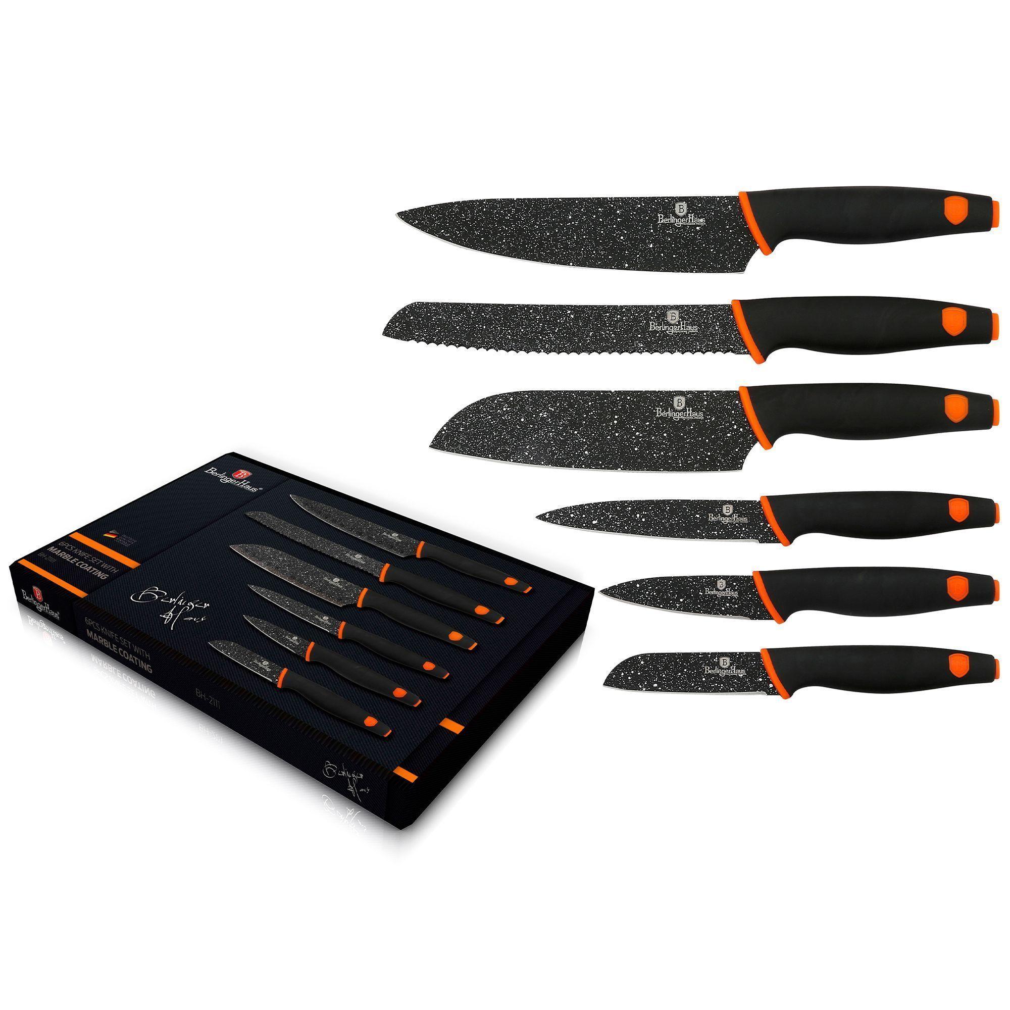 Set de cuchillos de Marmol  6 pcs  Negro/ Naranjo-2