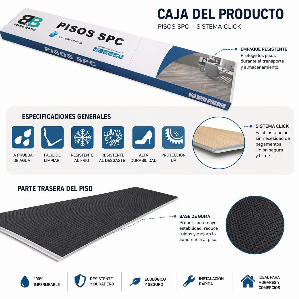 Piso Vin lico SPC Gris claro 122x19 cm Caja 2 23 m B B Home base de goma integrada-4
