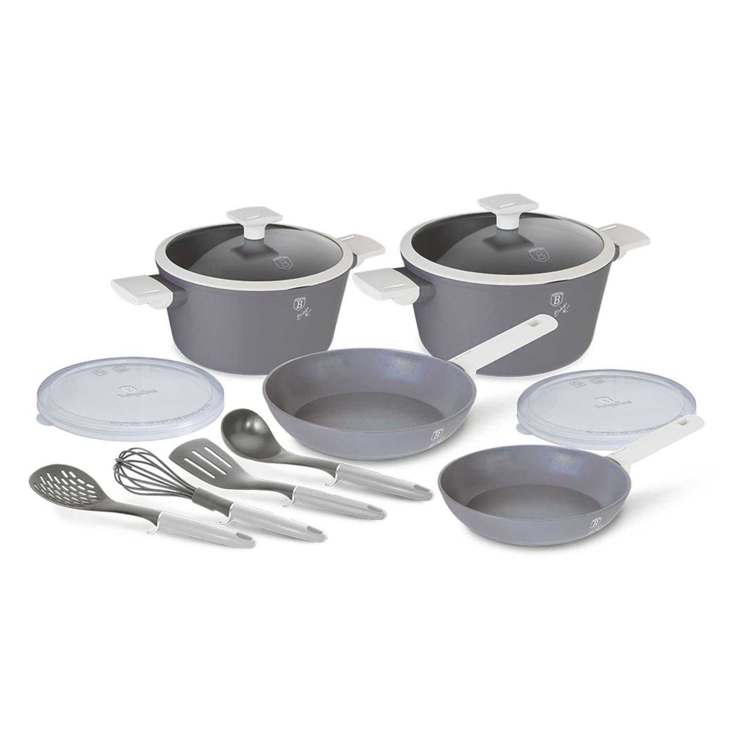 Batería de cocina 12 pzs Berlinger Haus, línea aspen collection, color gris, aluminio forjado -2