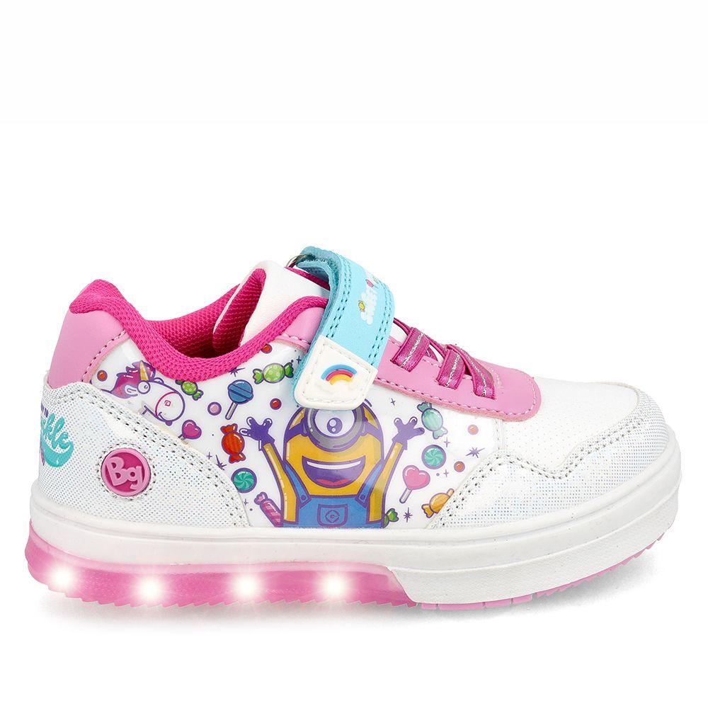 Zapatilla Niña Bubblegummers Minions Neon Blanco-Fucsia-7