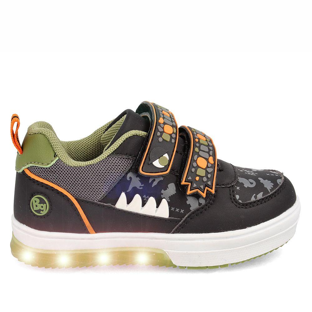 Zapatilla Niño Bubblegummers Luces Neon Negro-Naranja-7