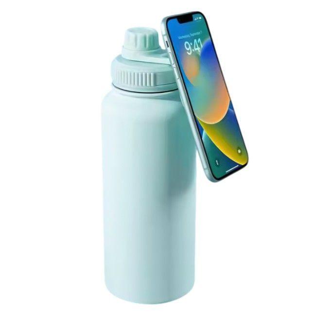 Botella Verde de Agua de Acero Inoxidable de 650ML con Soporte Magnético para Teléfono T-1001-4