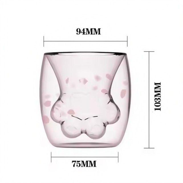Taza Vaso Doble Vidrio Pata Gato Sakura T-00040-1-2