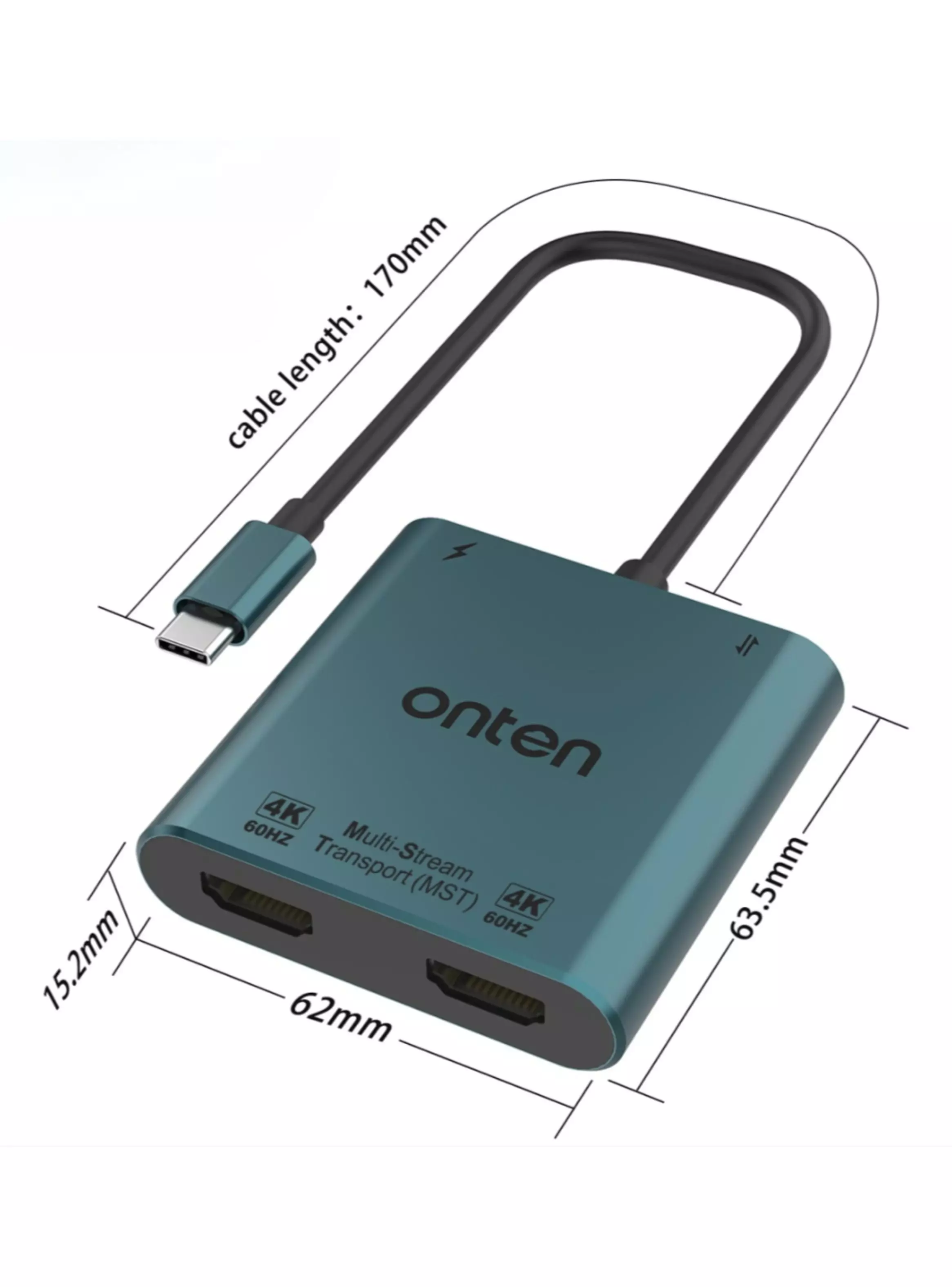 Adaptador 4 en 1 USB-C a HDMI Dual con PD Onten-2