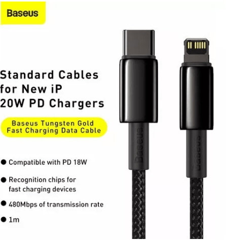 Cable USB-C a iPhone Lightning Tungsten 2 Metros Baseus-3