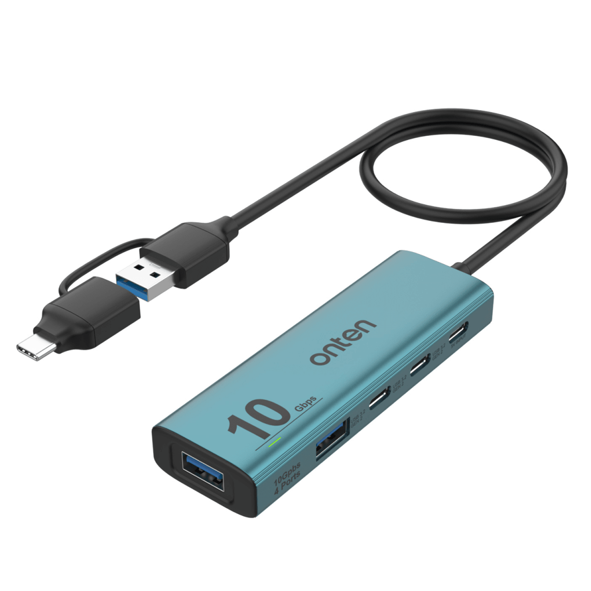 Hub 5 en 2 de 4 Puertos USB 3.2 Gen 2 10G con Cargador Onten-0