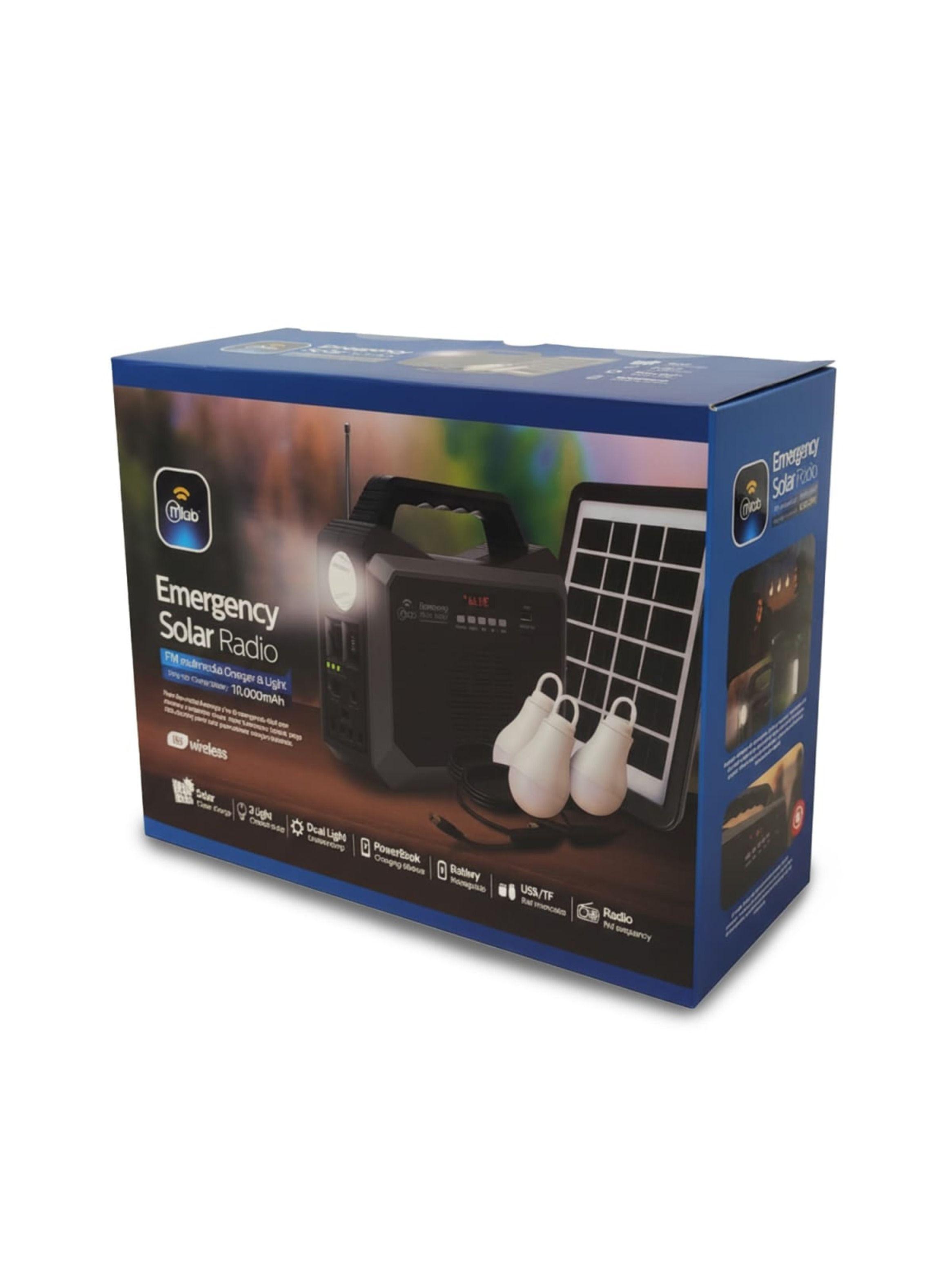 Batería de Emergencia con Panel Solar + Radio + 3 Ampolletas USB/TF/BT 10.000 mAh Mlab-7