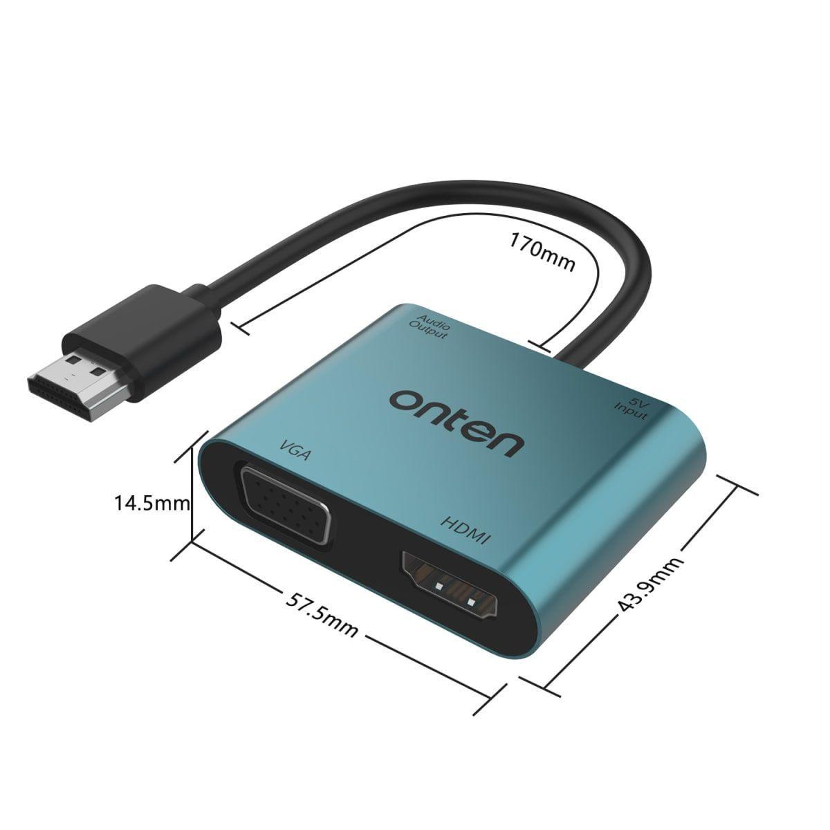 Hub 4 en 1 HDMI a HDMI/VGA/Jack 3,5 mm/USB-C Hembra Onten-3