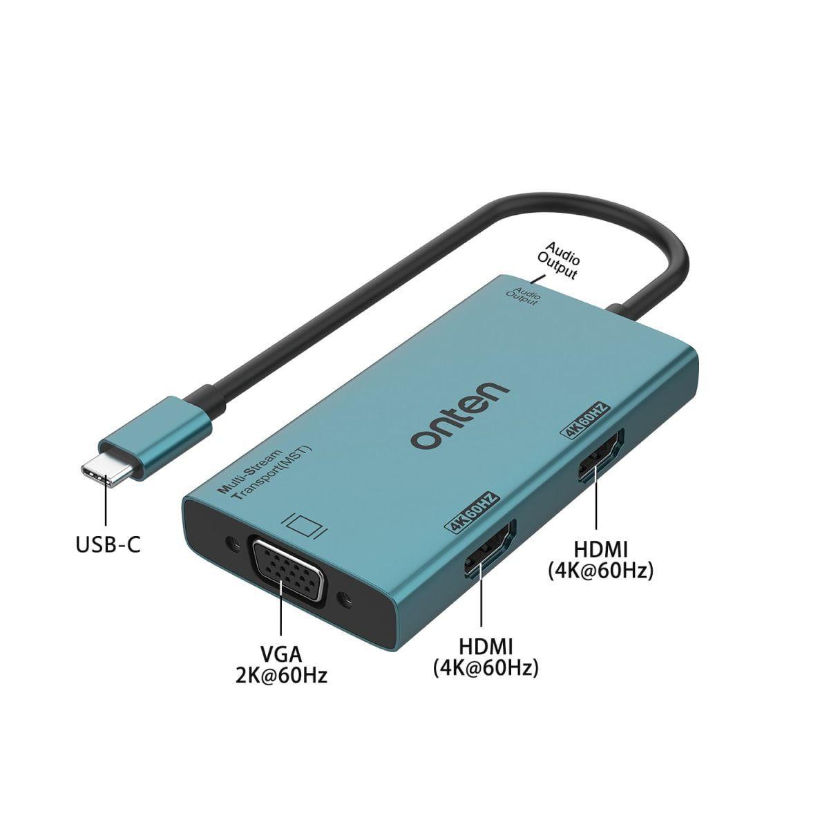 Adaptador de Video USB-C a VGA/HDMIx2/Jack 3,5mm Onten-2
