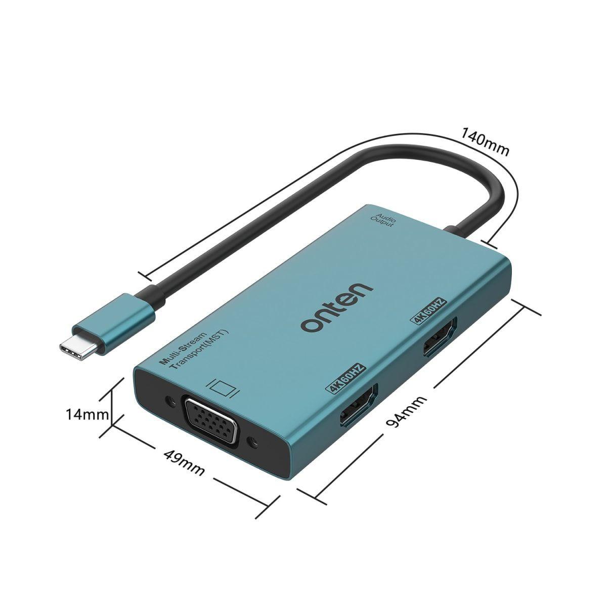 Adaptador de Video USB-C a VGA/HDMIx2/Jack 3,5mm Onten-3