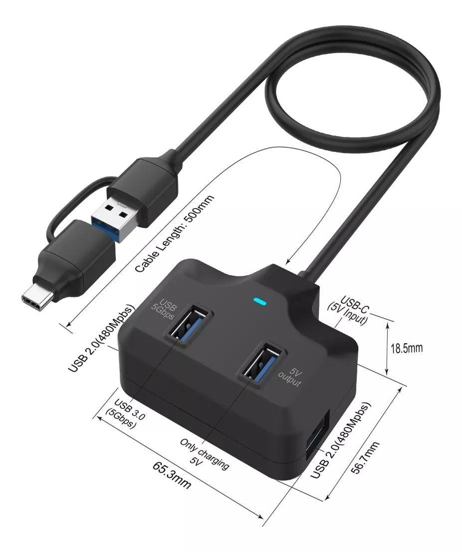 Hub 4 en 2 USB-C/USB-A de 4 Puertos USB 3.0 Onten-2