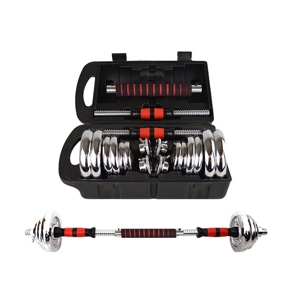 Set de Mancuernas y Barra Acero Cromados 15 kg + Maletín-1