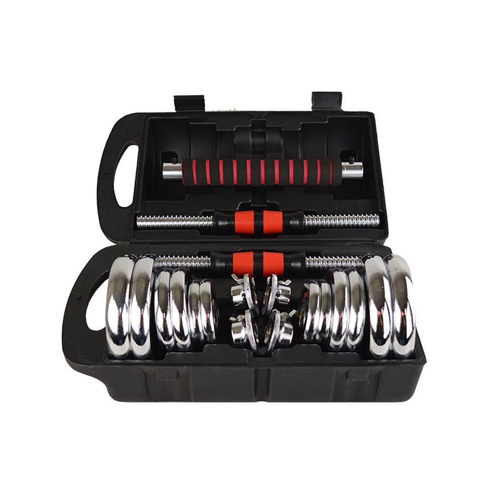 Set de Mancuernas y Barra Acero Cromados 15 kg + Maletín-0