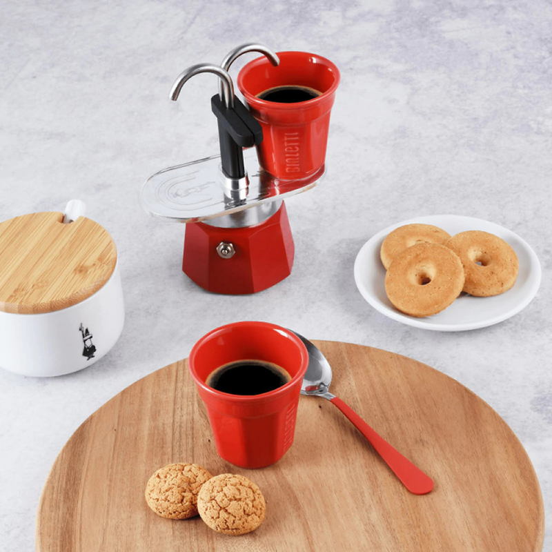 Cafetera Italiana mini Express 2 Tazas + 2 Vasitos Rojo-2