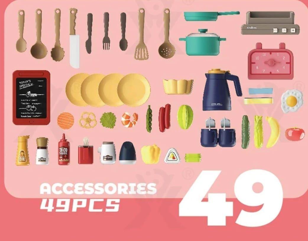 COCINA DE JUGUETE 49 ACCESORIOS LUCES SONIDO, AGUA SPRAY 85 CM-3