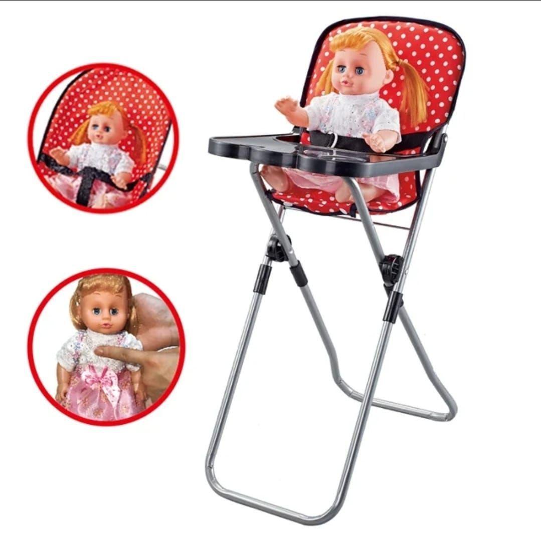 Set de Accesorios para Muñeca, Cuna Silla Mecedor de Juguete 3 en 1, Rojo-4