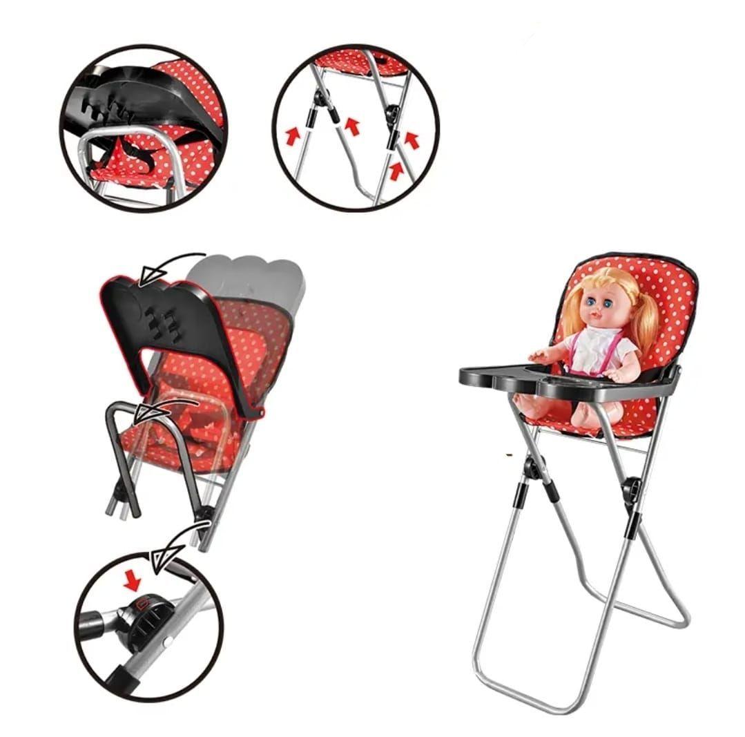 Set de Accesorios para Muñeca, Cuna Silla Mecedor de Juguete 3 en 1, Rojo-8