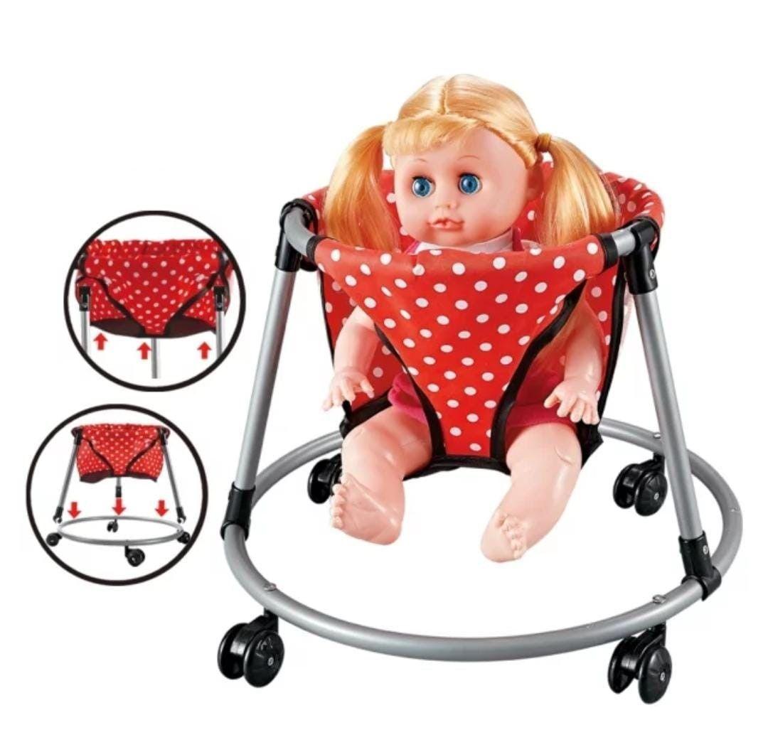 SET PARA MUÑECAS COCHE COLUMPIO MECEDORA ANDADOR ROJO 5 EN 1-5
