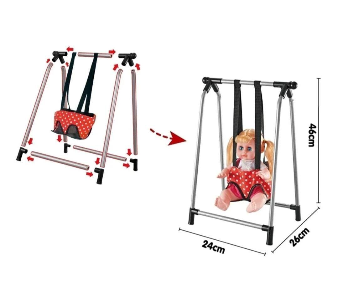 Set de Muñeca Coche Silla de comer Columpio y Mecedor, Rojo-2