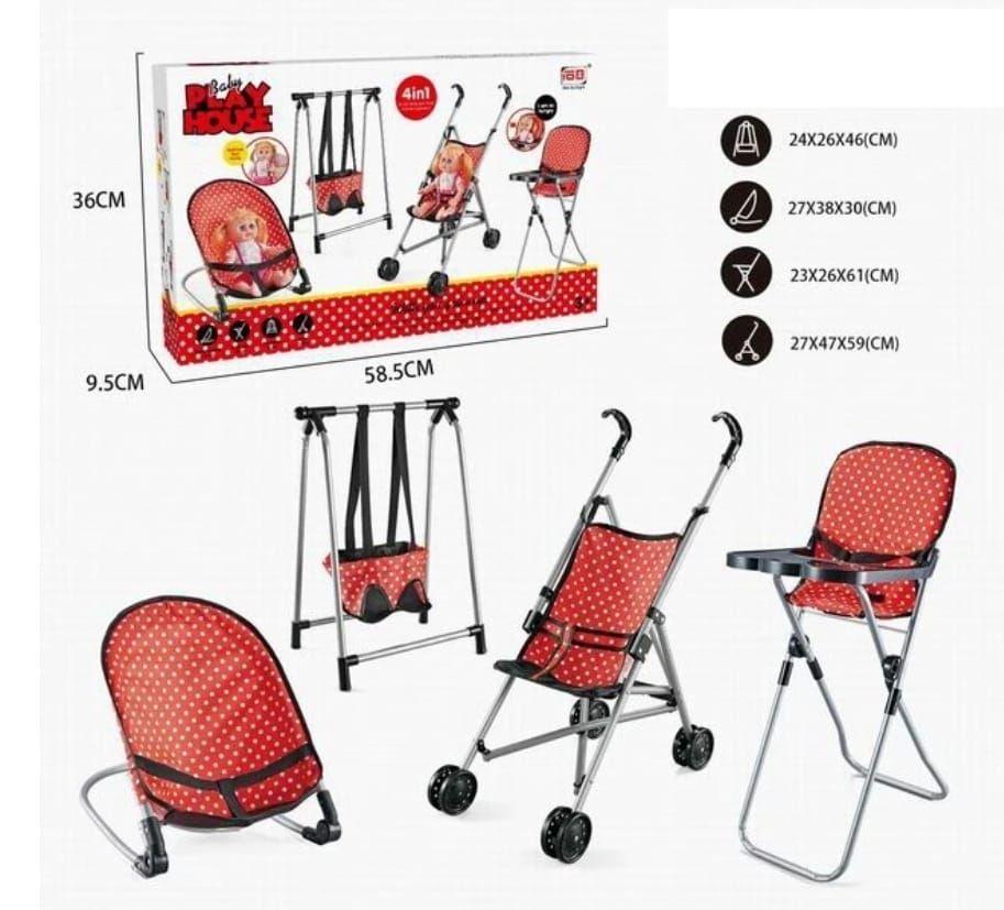 Set de Muñeca Coche Silla de comer Columpio y Mecedor, Rojo-5