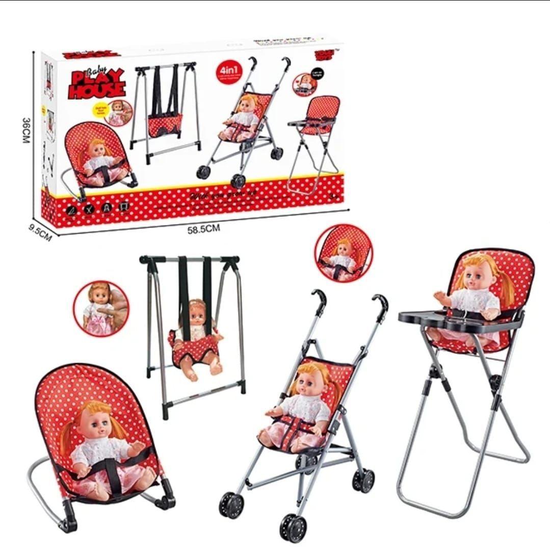 Set de Muñeca Coche Silla de comer Columpio y Mecedor, Rojo-8