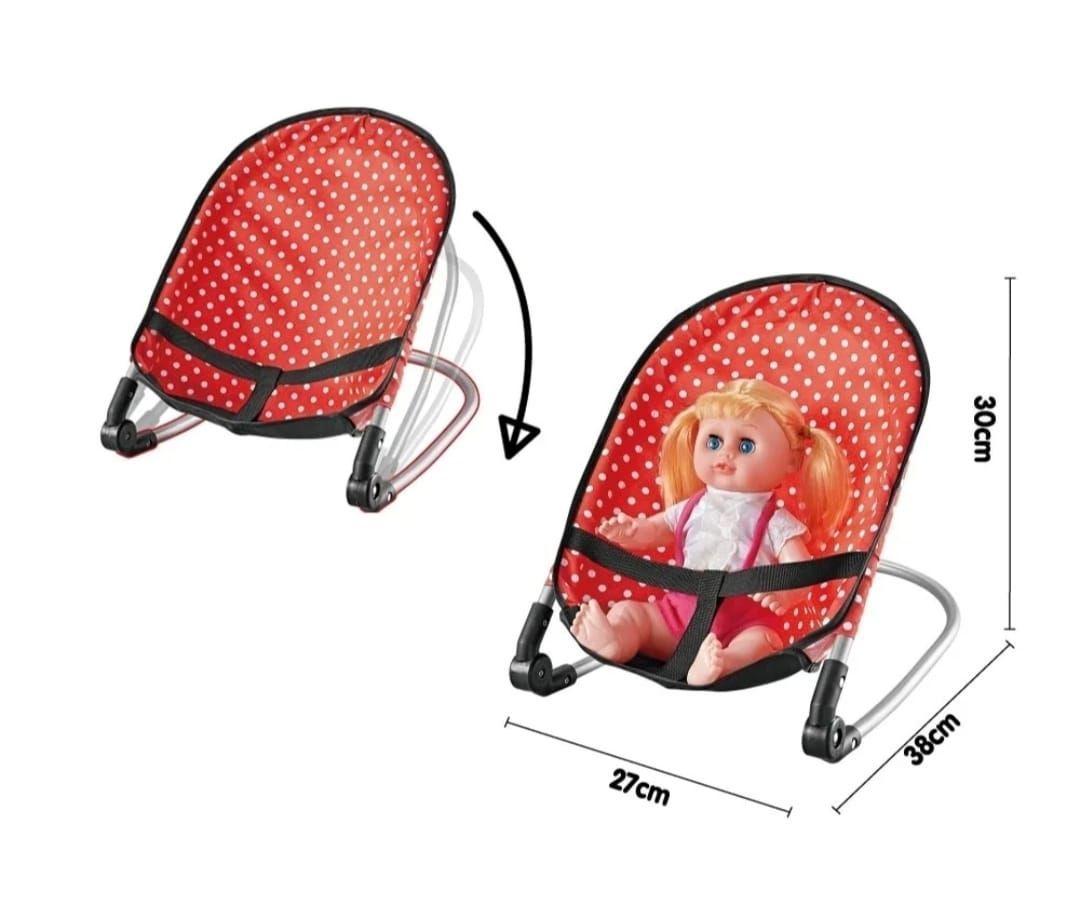 Muñeca con accesorios, coche, silla, mecedora y columpio Rojo-5
