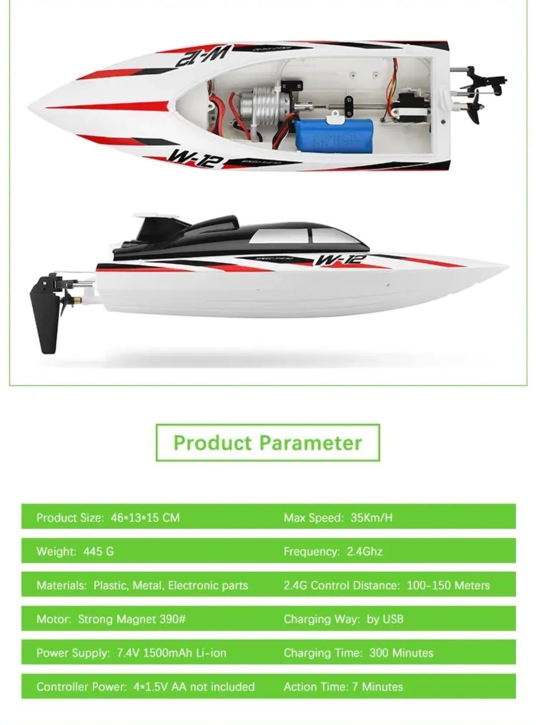 Lancha Bote Barco 35 km, Control Remoto 2,4 Ghz. W-12-7