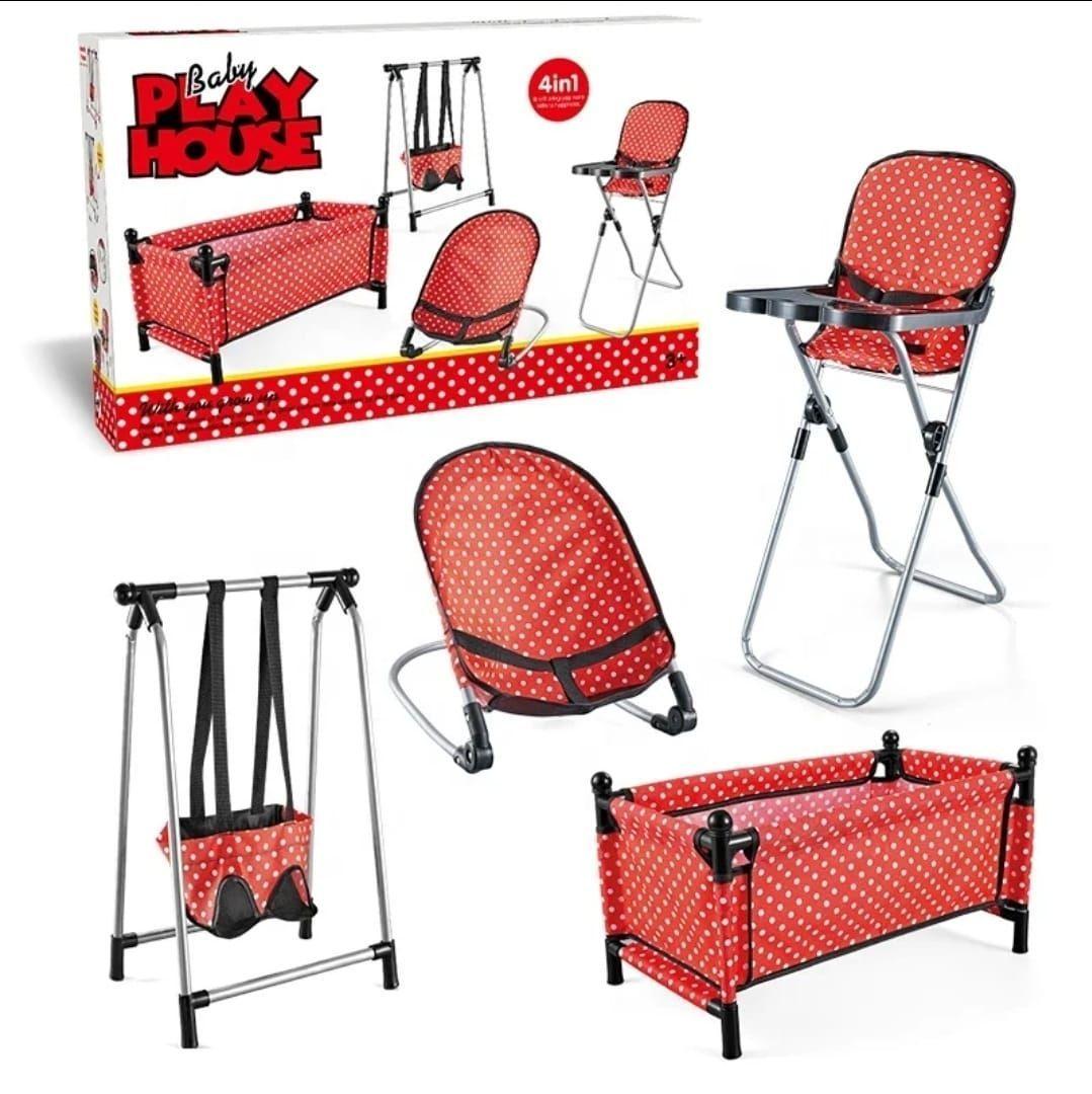 Set para muñeca, cuna columpio silla y mecedora 4 en 1 Rojo-0