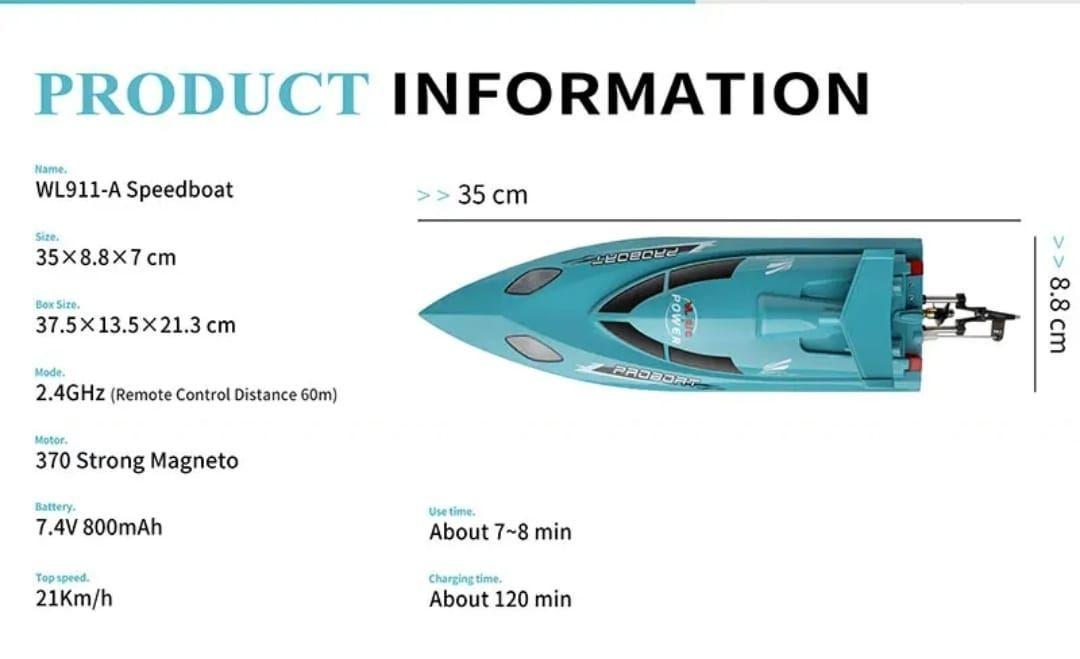 Lancha Bote Barco Proboat a Control Remoto 2,4 Ghz. 20 KM-2