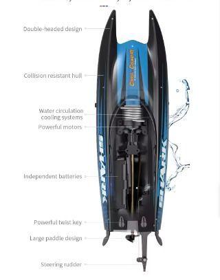 Lancha Bote Barco Shark, Control Remoto 2,4 Ghz Azul-2