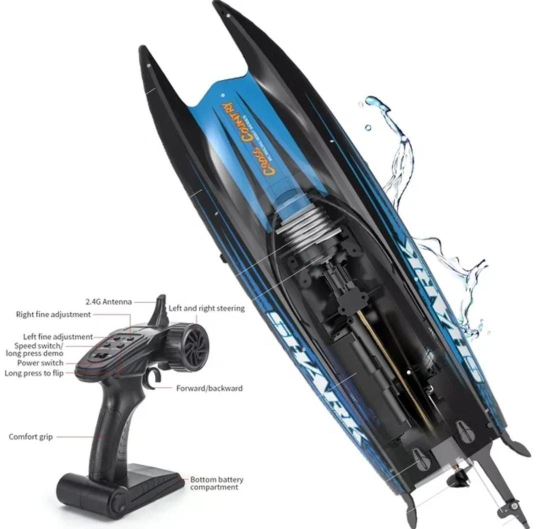 Lancha Bote Barco Shark, Control Remoto 2,4 Ghz Azul-4
