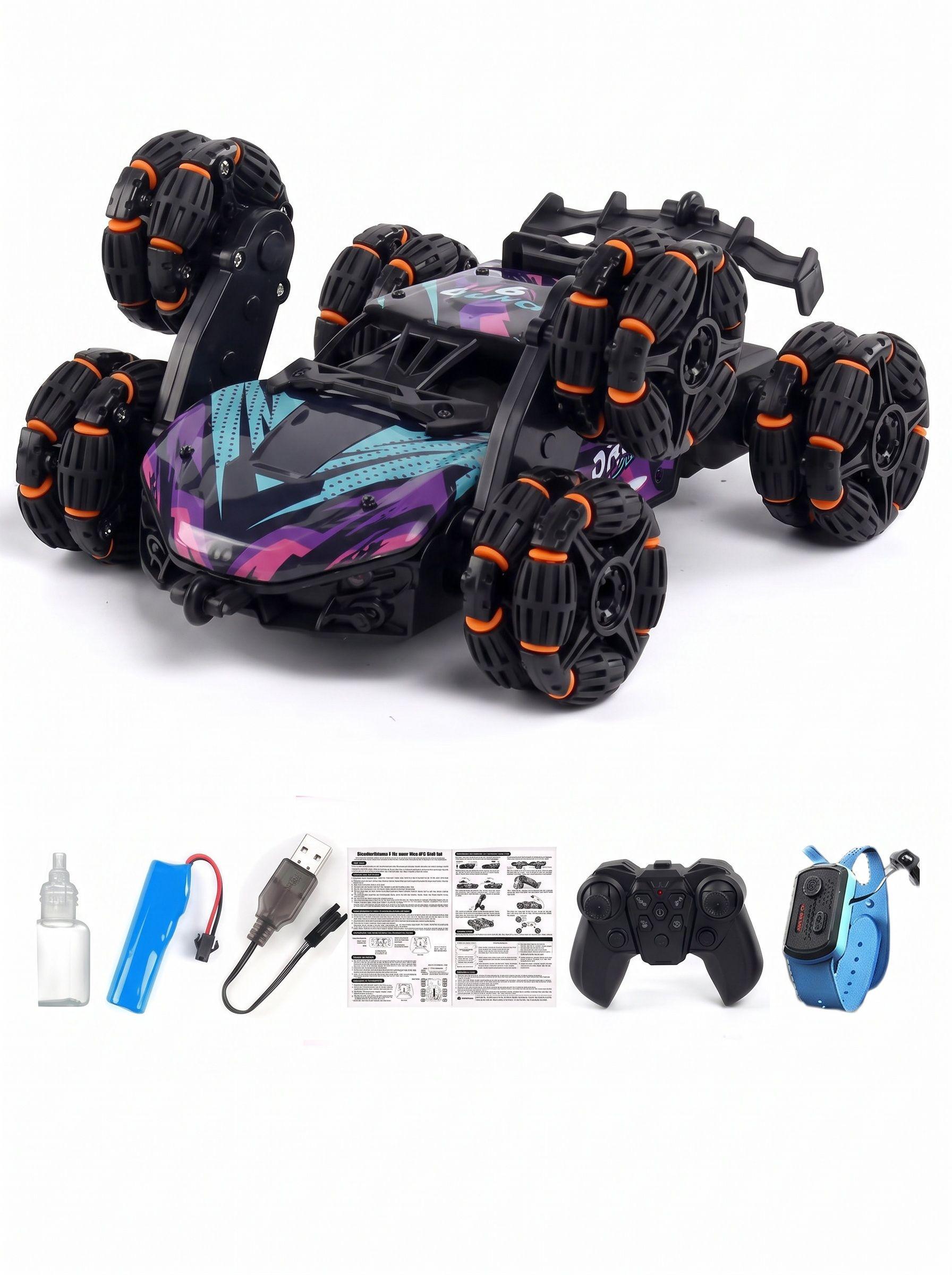 AUTO CONTROL REMOTO 6 RUEDAS Y CONTROL RELOJ DE GESTOS STUNT VERDE VIOLETA-1