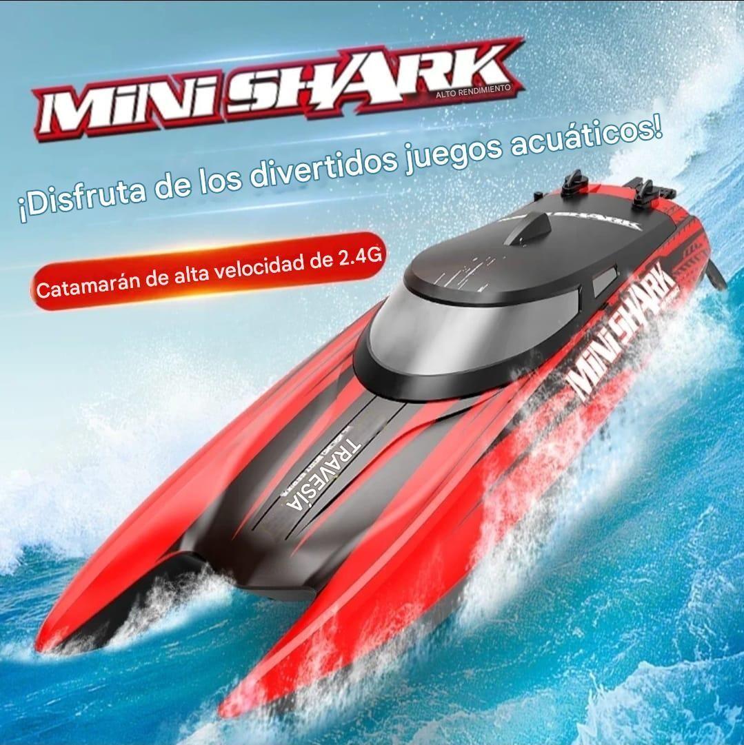 Lancha Bote Barco Mini Shark, Control Remoto 2,4 Ghz Azul 30km-6