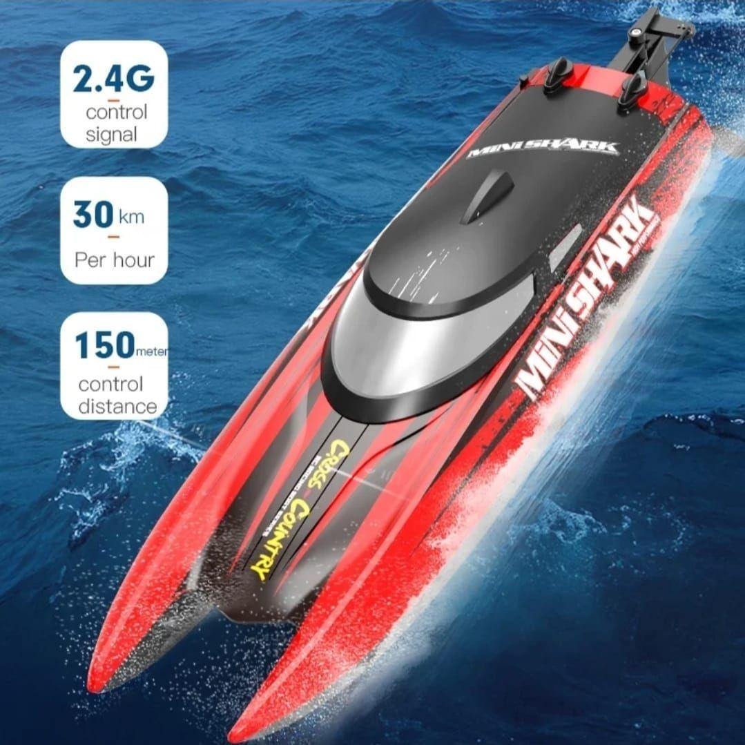 Lancha Bote Barco Mini Shark, Control Remoto 2,4 Ghz Azul 30km-7