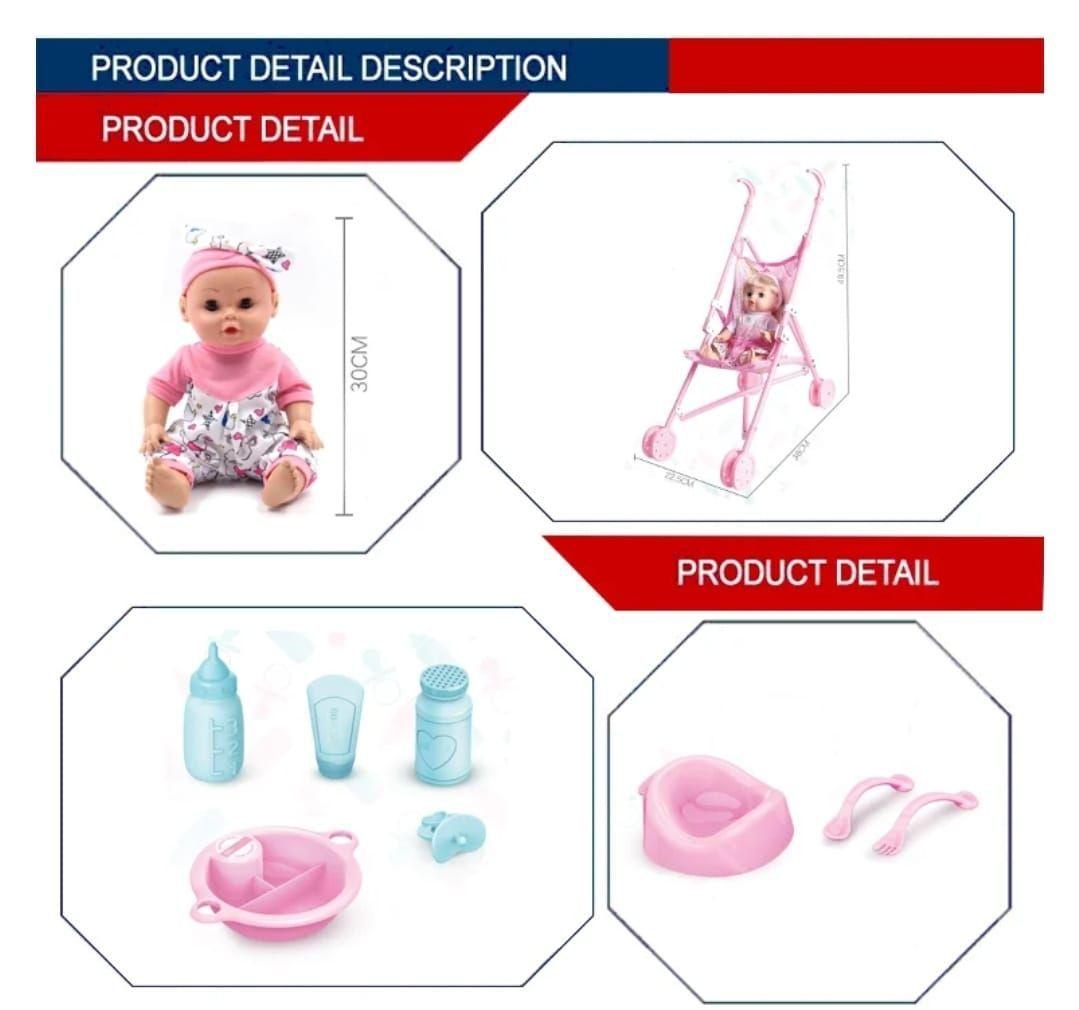 SET MUÑECA CON ACCESORIOS DE JUGUETE COCHE CUNA SILLA Y MAS-3