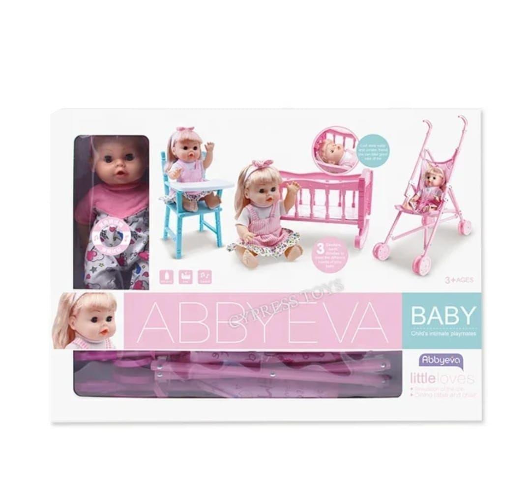 SET MUÑECA CON ACCESORIOS DE JUGUETE COCHE CUNA SILLA Y MAS-4
