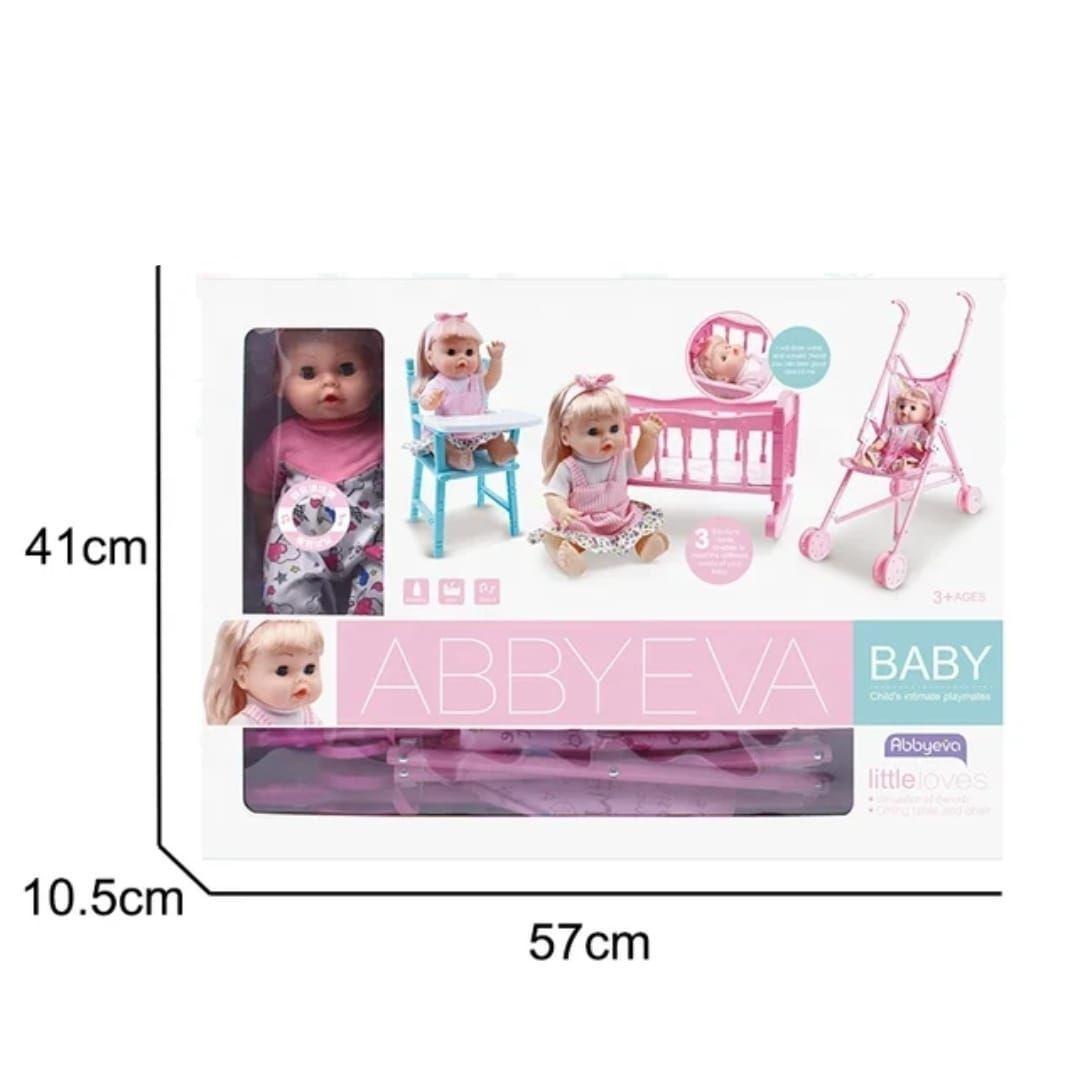 SET MUÑECA CON ACCESORIOS DE JUGUETE COCHE CUNA SILLA Y MAS-7