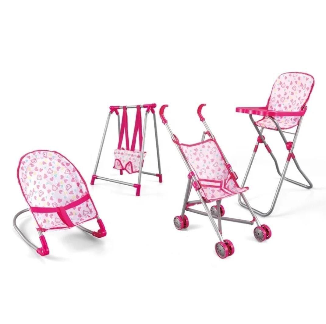 SET PARA MUÑECA COCHE SILLA MECEDOR COLUMPIOI 4 EN 1 -0