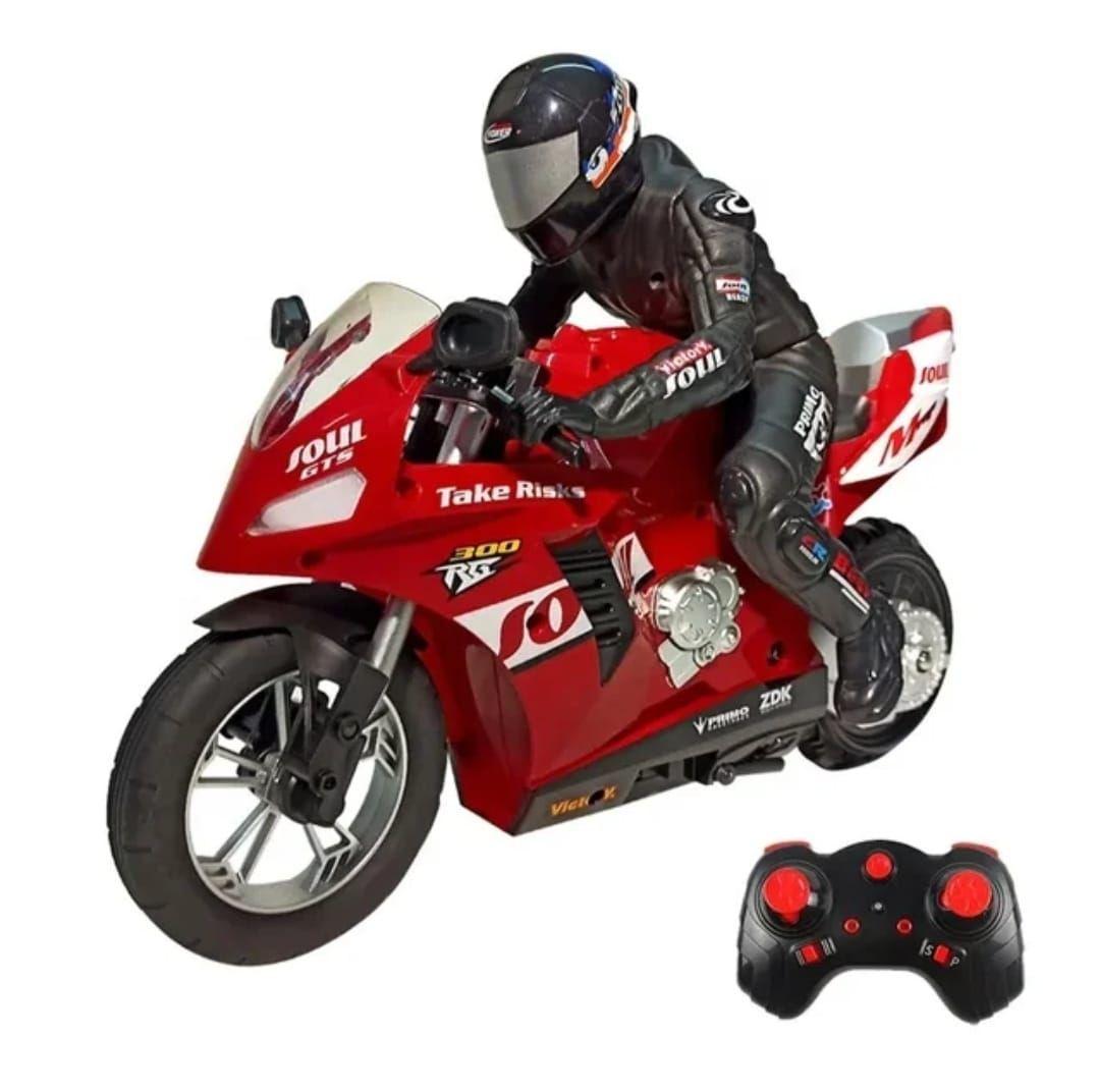 MOTOCICLETA MOTO C/R DE CARRERA, ACROBATICA JUGUETE 1:6 ROJA-0