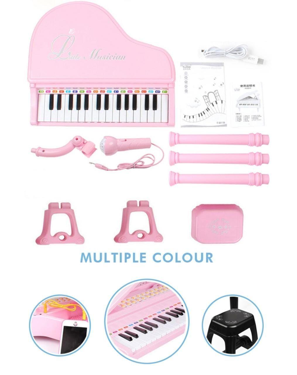 PIANO BAOLI TECLADO NIÑOS 31 TECLAS MICROFONO CONECTOR MP3 ROSADO-7