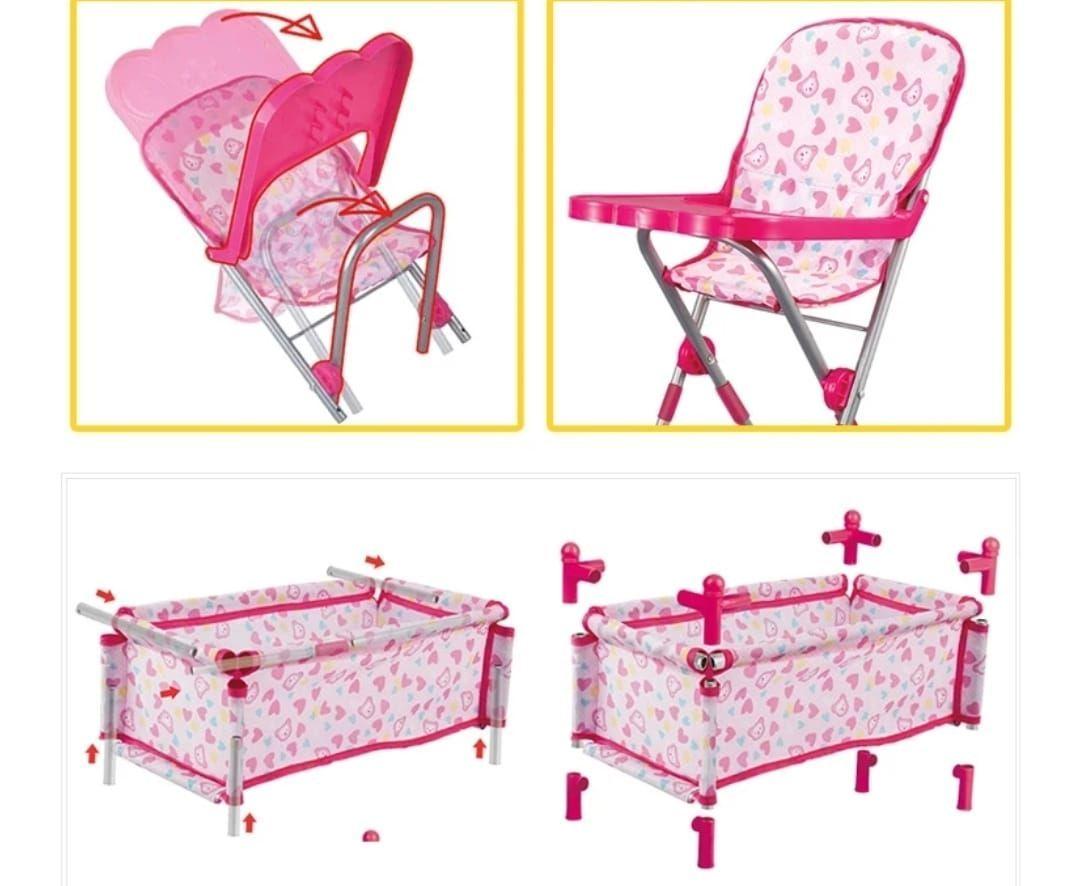 Muñeca con Accesorios Cuna silla Columpio y Mecedora Rosado-8