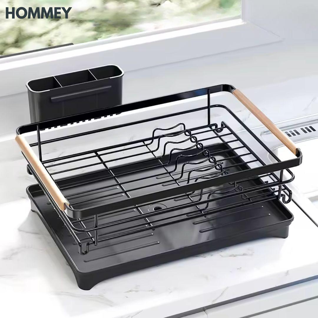 Secaplatos Escurridor 1 Nivel Acero Inox Negro Hommey-4