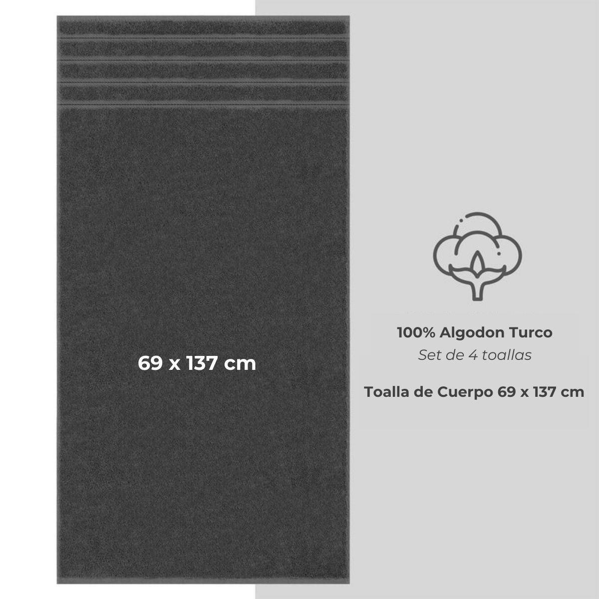 Set 4 Toallas de Baño 100% Algodón Gris-2