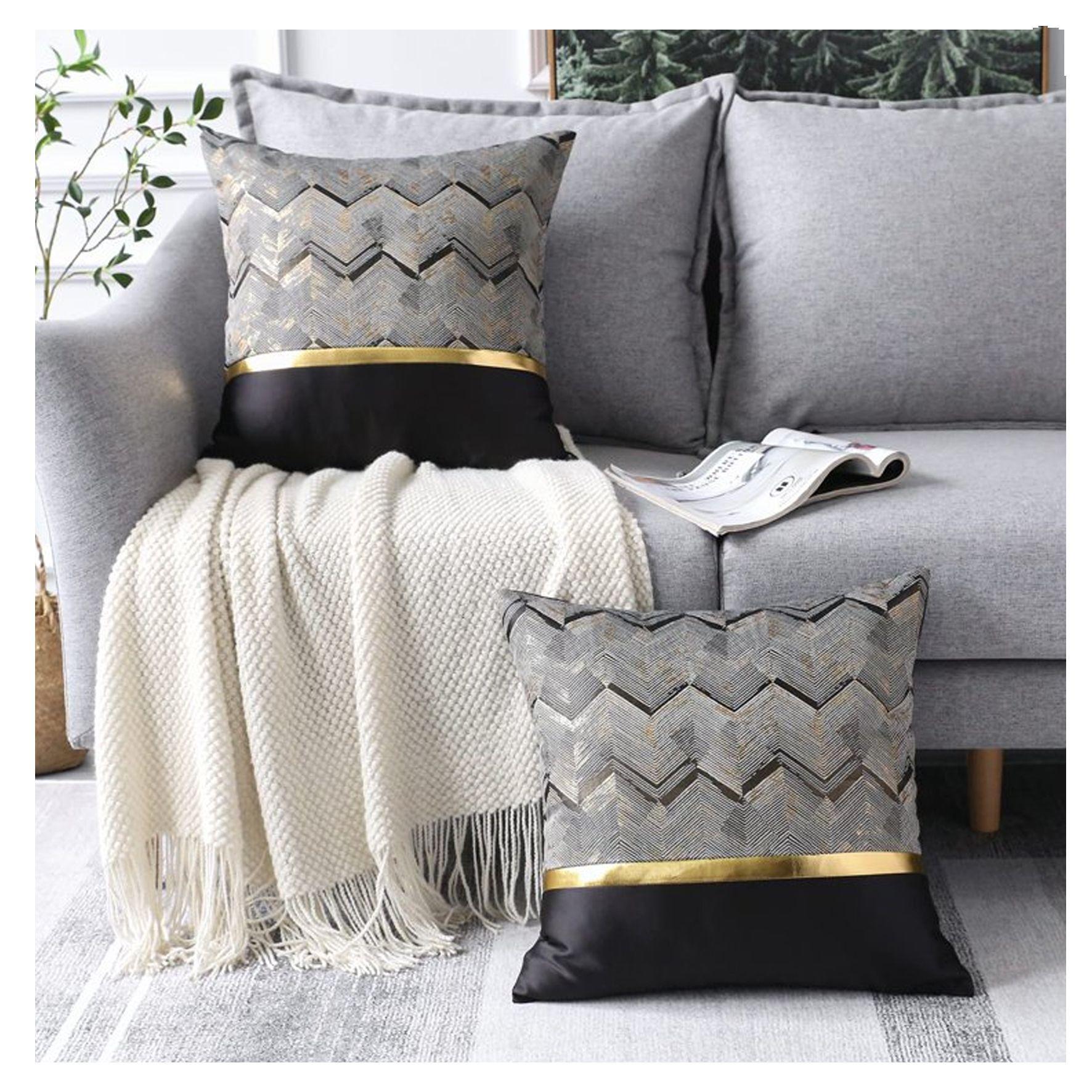 2 Fundas para Cojín Moderno Color Negro dorado 45x45 cms-2